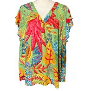 Christian Siriano Colorful Tropical Summer Blouse 2X